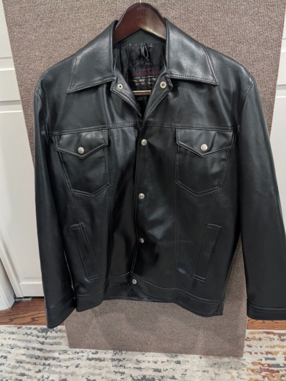 Vintage 70s/80s Deluxe Cycle Gear Faux Leather Trucker Jacket - Quilted Lining -